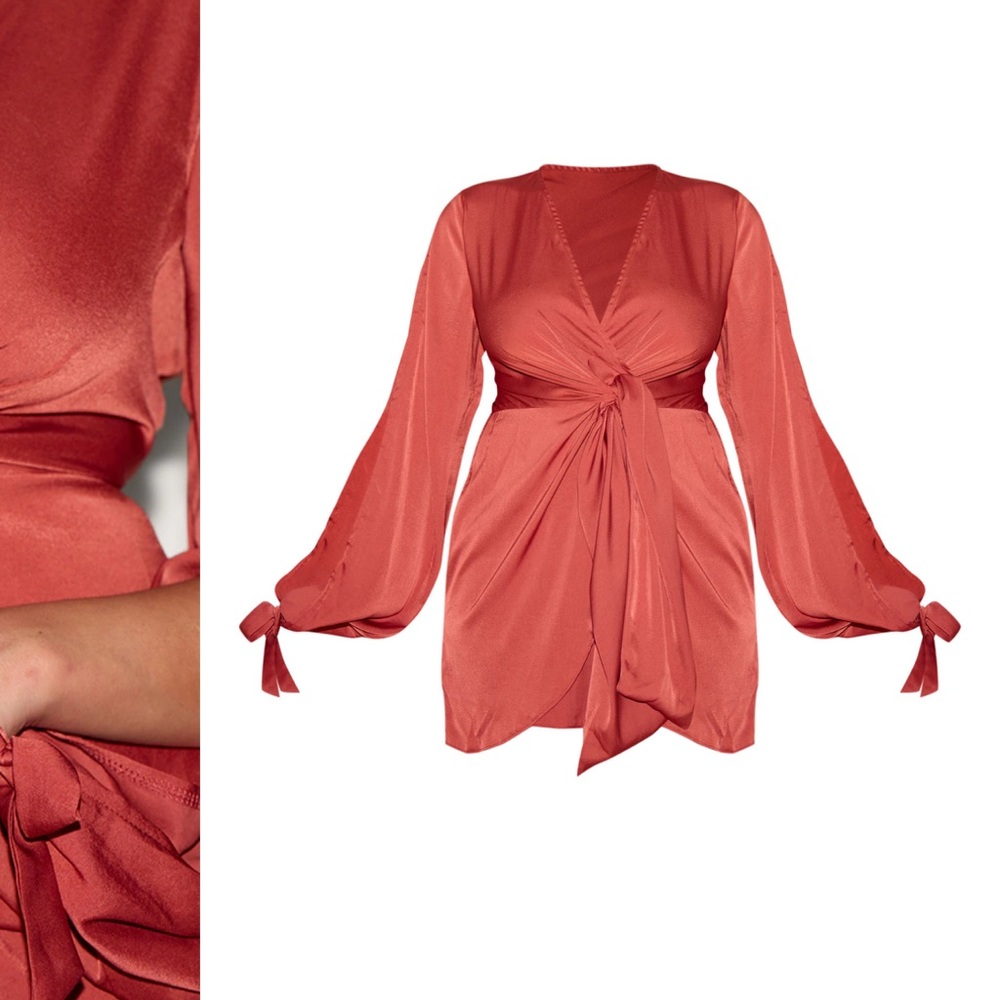 PrettyLittleThing Orange Mini Dress with Balloon Sleeves